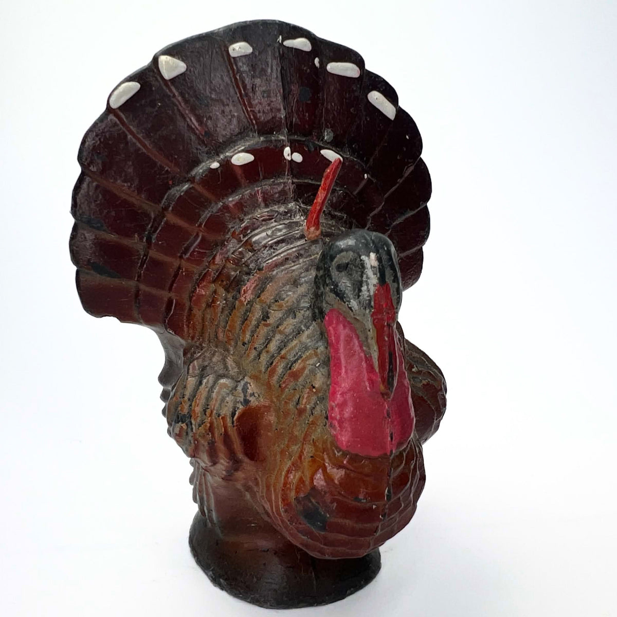 Vintage Gurley Turkey Candle | Mahogany & Russet Thanksgiving Shelf Sitter with Vintage 25¢ Label