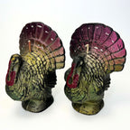 Vintage Gurley Turkey Candle Pair | Magenta & Sage Green Flat-Back Thanksgiving Shelf Sitters