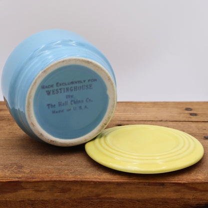 Bottom view of Hall China Westinghouse refrigerator dish showing maker’s mark Made Exclusively for Westinghouse by The Hall China Co USA.