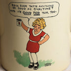Close-up of the Harold Gray Ovaltine illustration showcasing the vintage advertising artwork and printed promotional slogan.