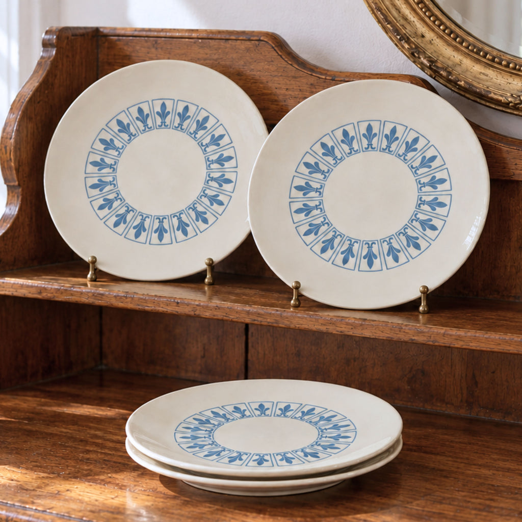 Vintage Homer Laughlin Richelieu Bread & Butter Plates | Set of 4 Blue Fleur-de-Lis