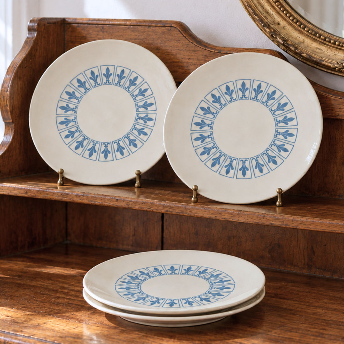 Vintage Homer Laughlin Richelieu Bread & Butter Plates | Set of 4 Blue Fleur-de-Lis