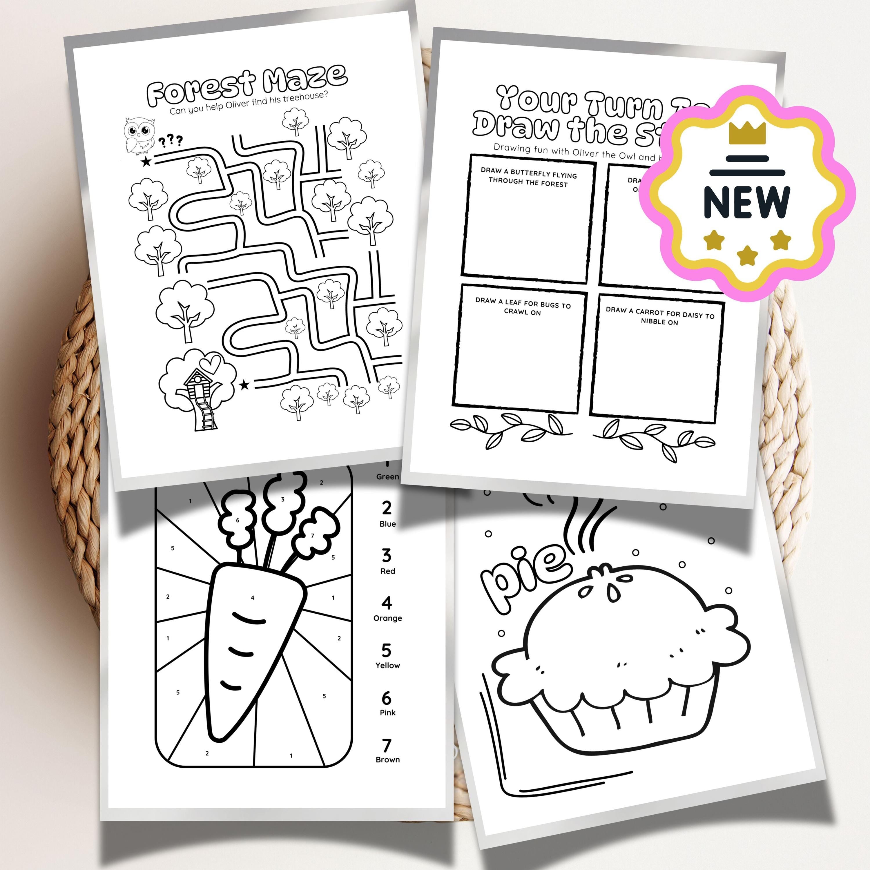 inside pages of kids activity book with coloring pages mazes puzzles and learning activities for children ages 4 to 8