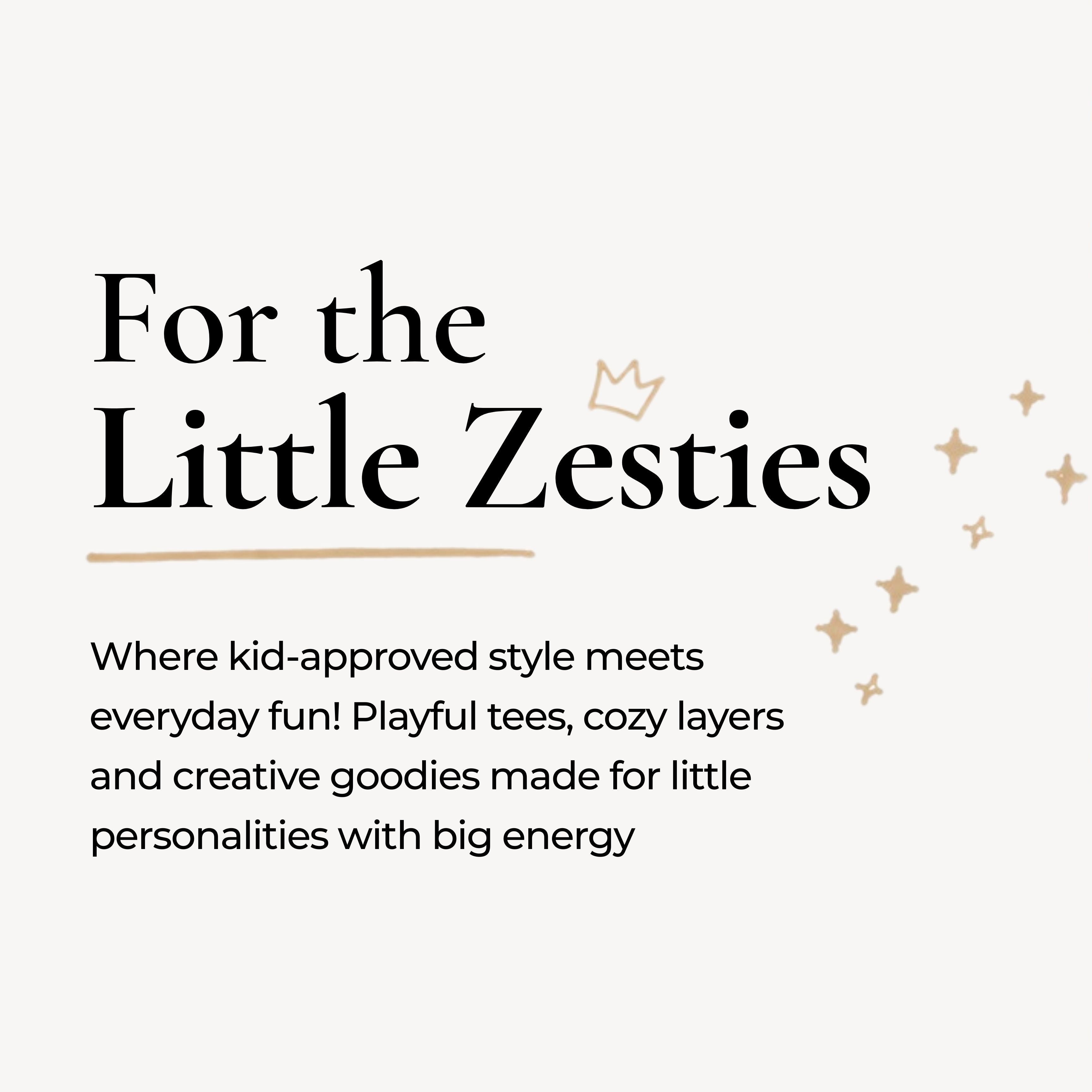 Little Zesties kids collection banner featuring playful clothing and creative goods for children with fun and energetic style
