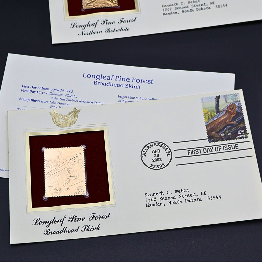 2002 Longleaf Pine Forest First Day Cover Set of 6 | USPS Nature of America 22kt Gold Replica Stamp Collection