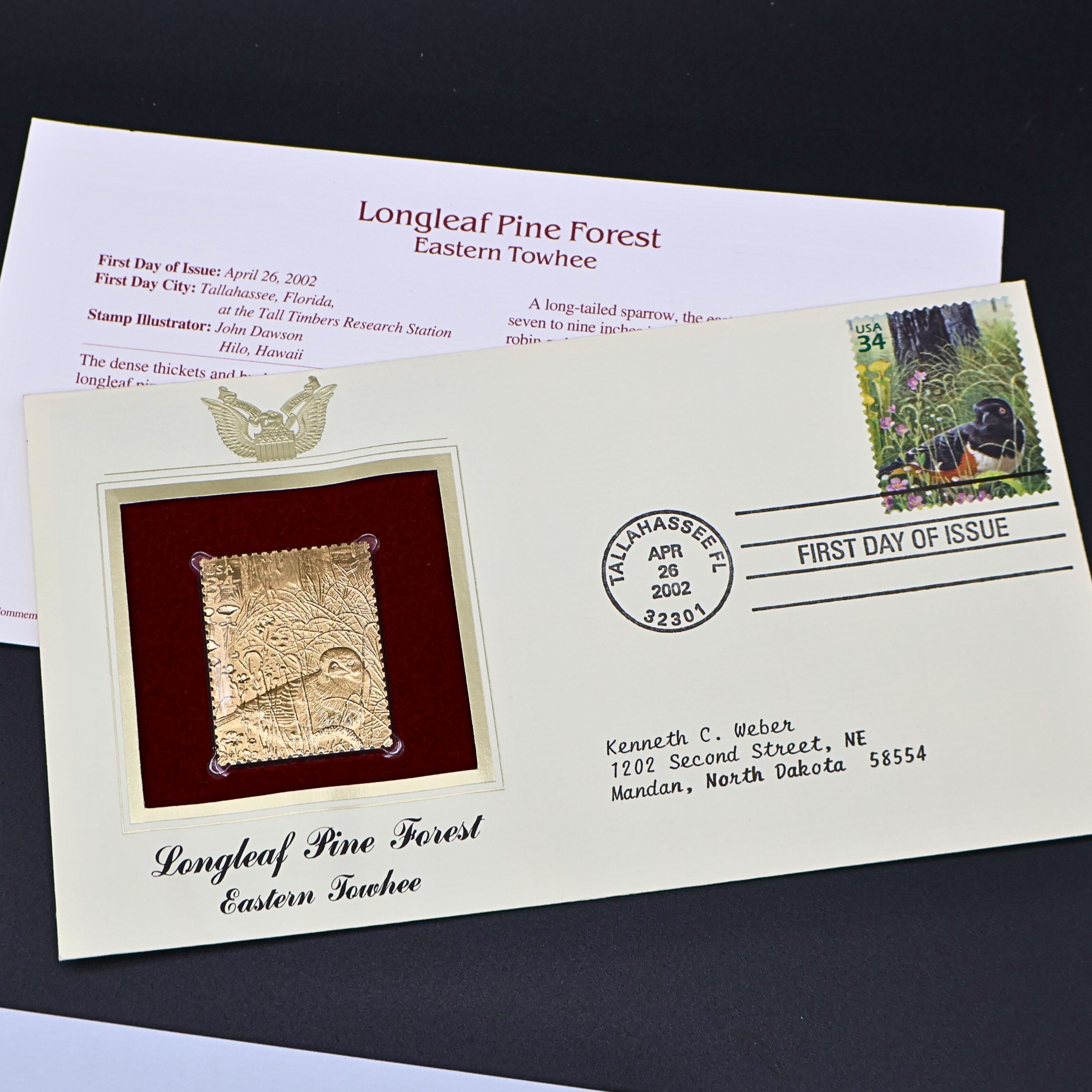 2002 Longleaf Pine Forest First Day Cover Set of 6 | USPS Nature of America 22kt Gold Replica Stamp Collection