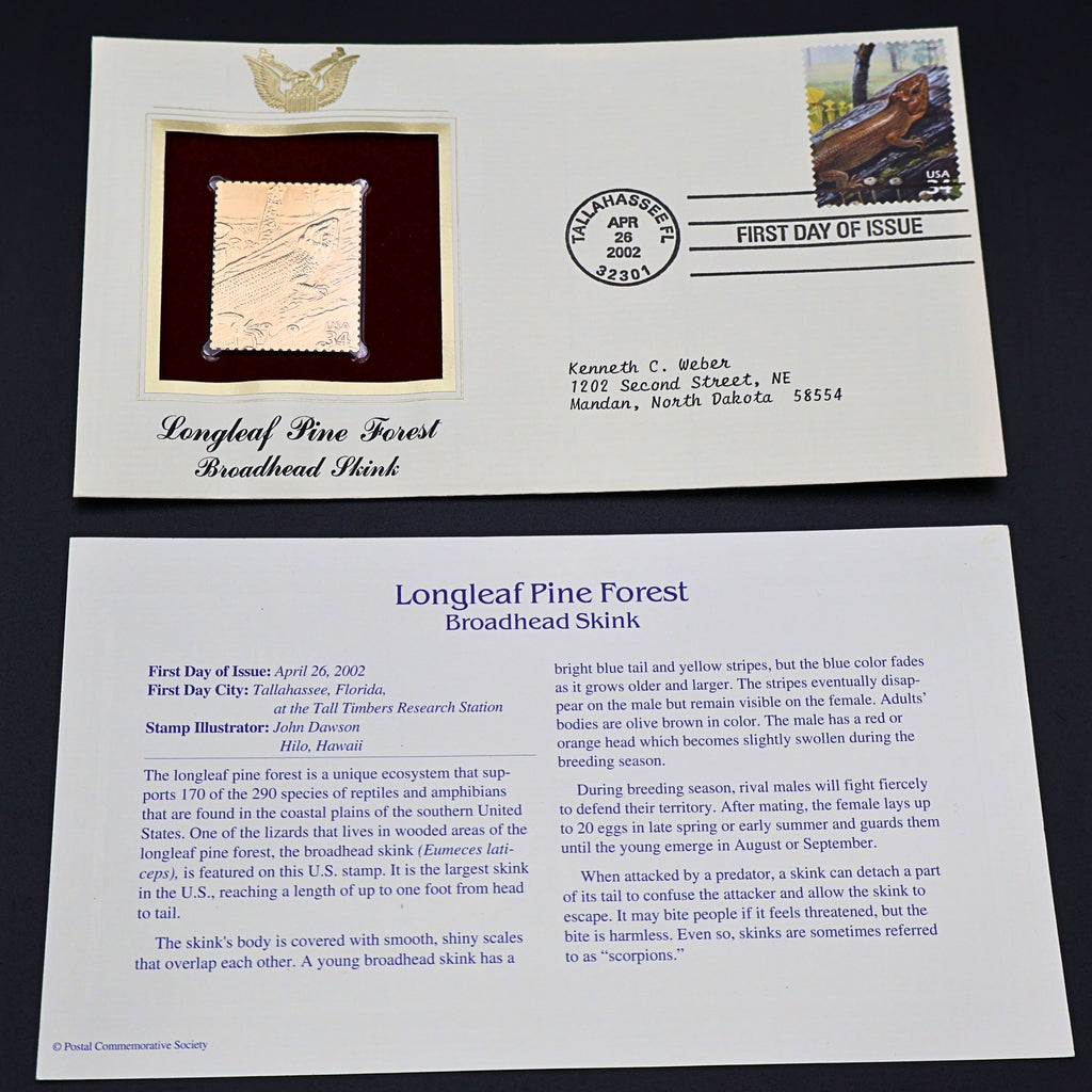 2002 Longleaf Pine Forest First Day Cover Set of 6 | USPS Nature of America 22kt Gold Replica Stamp Collection
