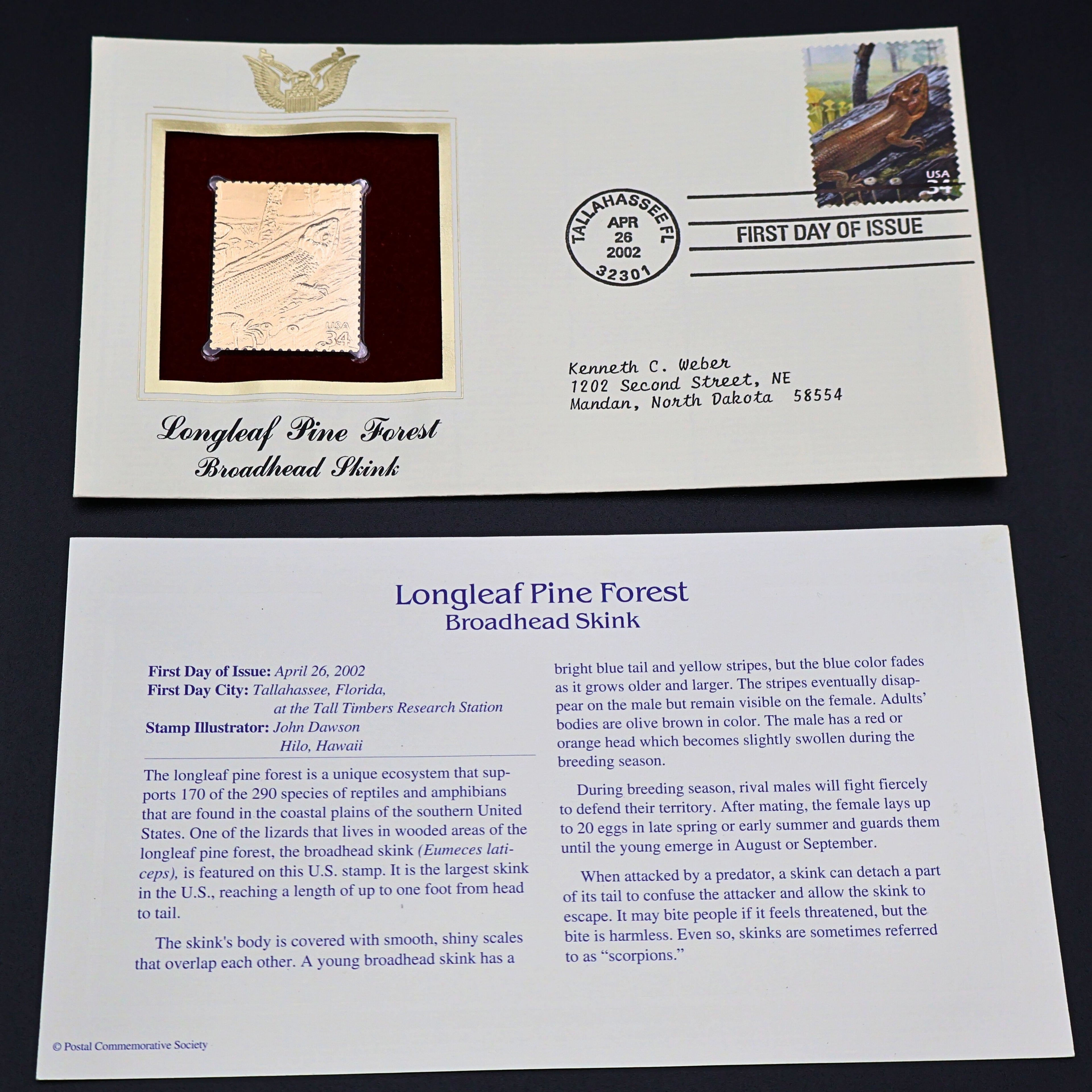 2002 Longleaf Pine Forest First Day Cover Set of 6 | USPS Nature of America 22kt Gold Replica Stamp Collection