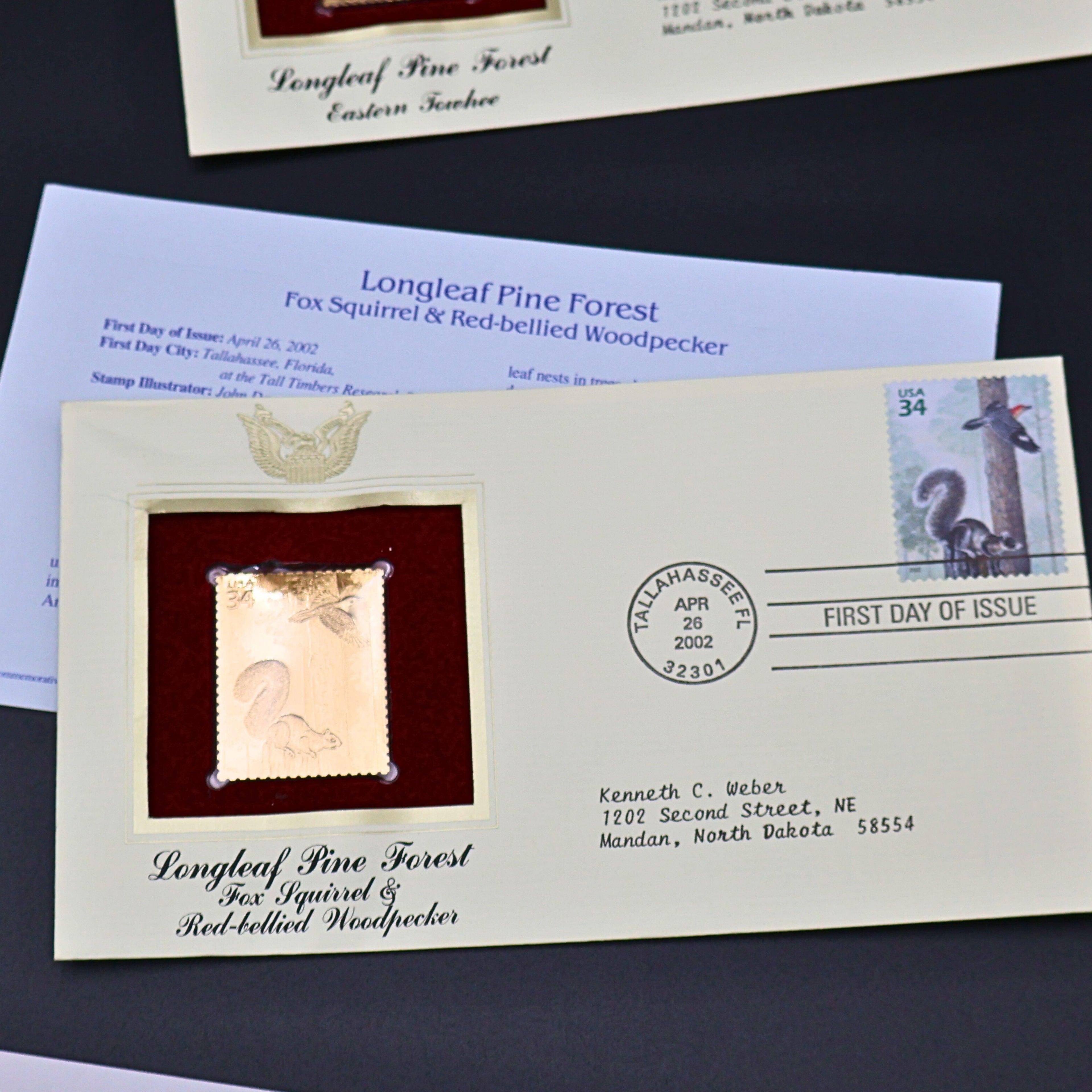 2002 Longleaf Pine Forest First Day Cover Set of 6 | USPS Nature of America 22kt Gold Replica Stamp Collection