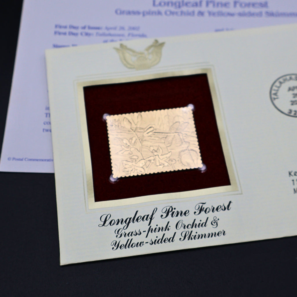 2002 Longleaf Pine Forest First Day Cover Set of 6 | USPS Nature of America 22kt Gold Replica Stamp Collection