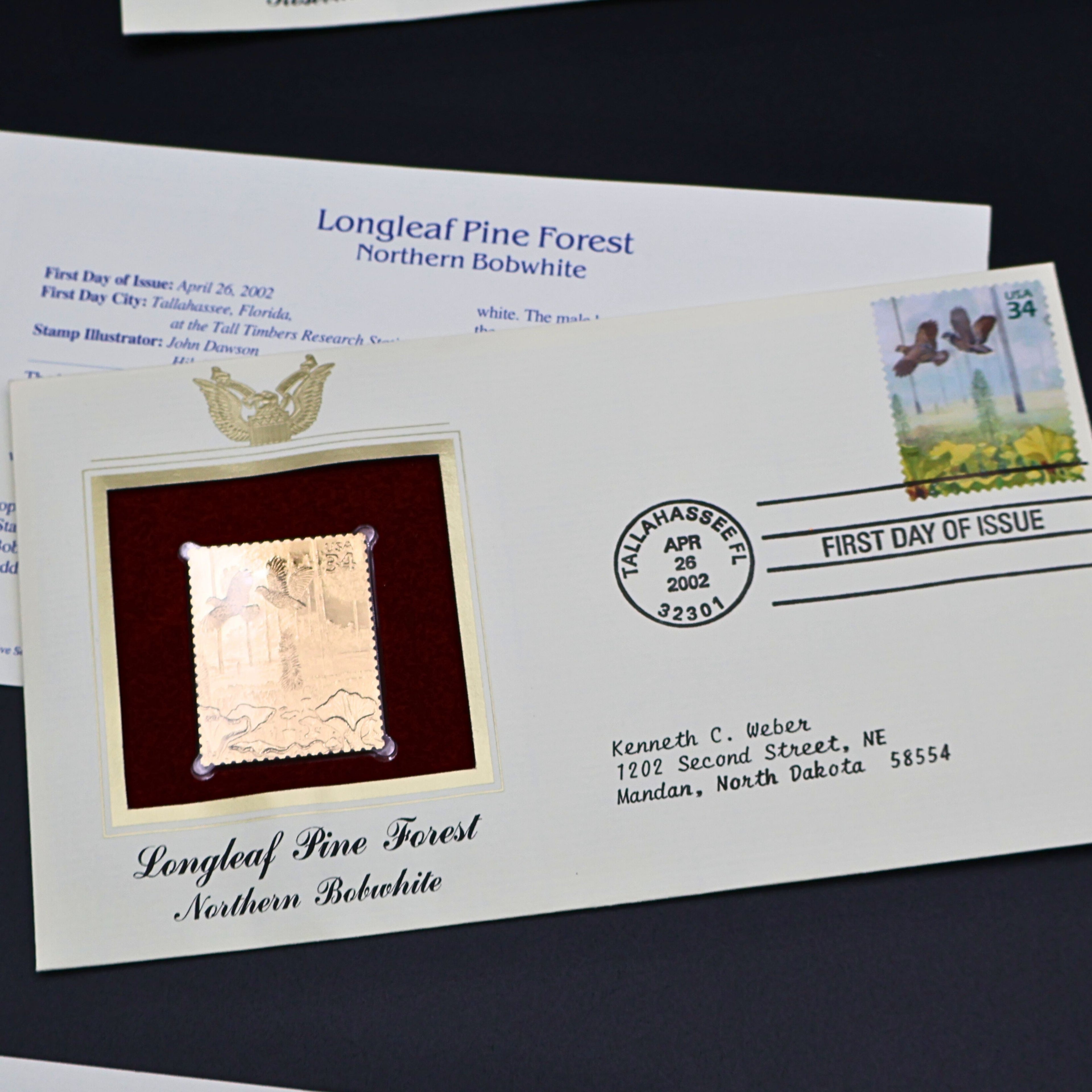 2002 Longleaf Pine Forest First Day Cover Set of 6 | USPS Nature of America 22kt Gold Replica Stamp Collection