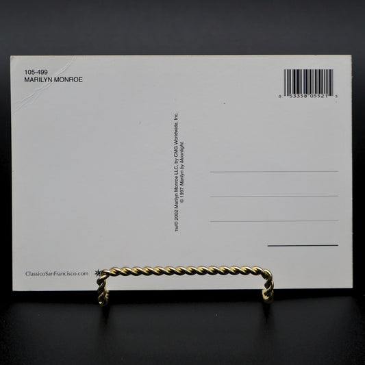 Back of Marilyn Monroe licensed postcard by Classico San Francisco 105-499 showing publisher and barcode