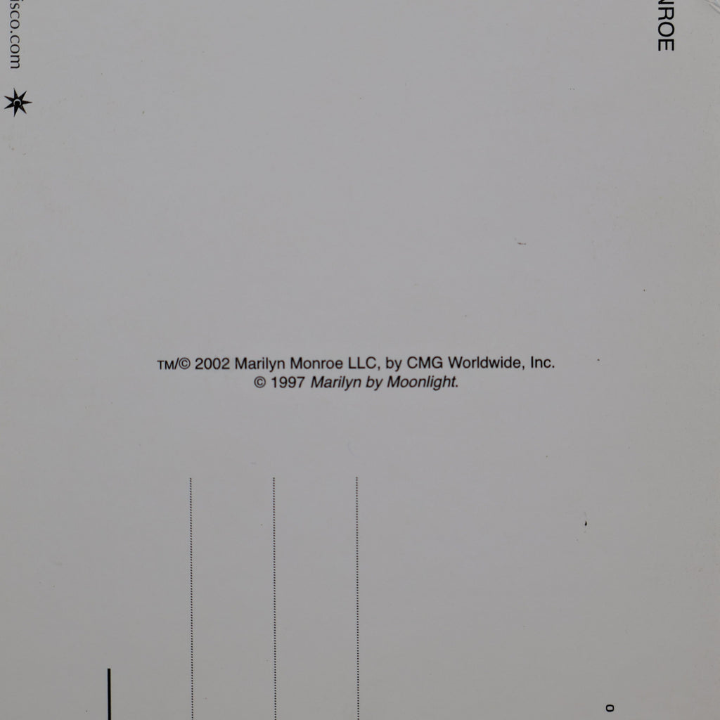 Close-up of 2002 Marilyn Monroe LLC copyright and licensing on Classico San Francisco postcard