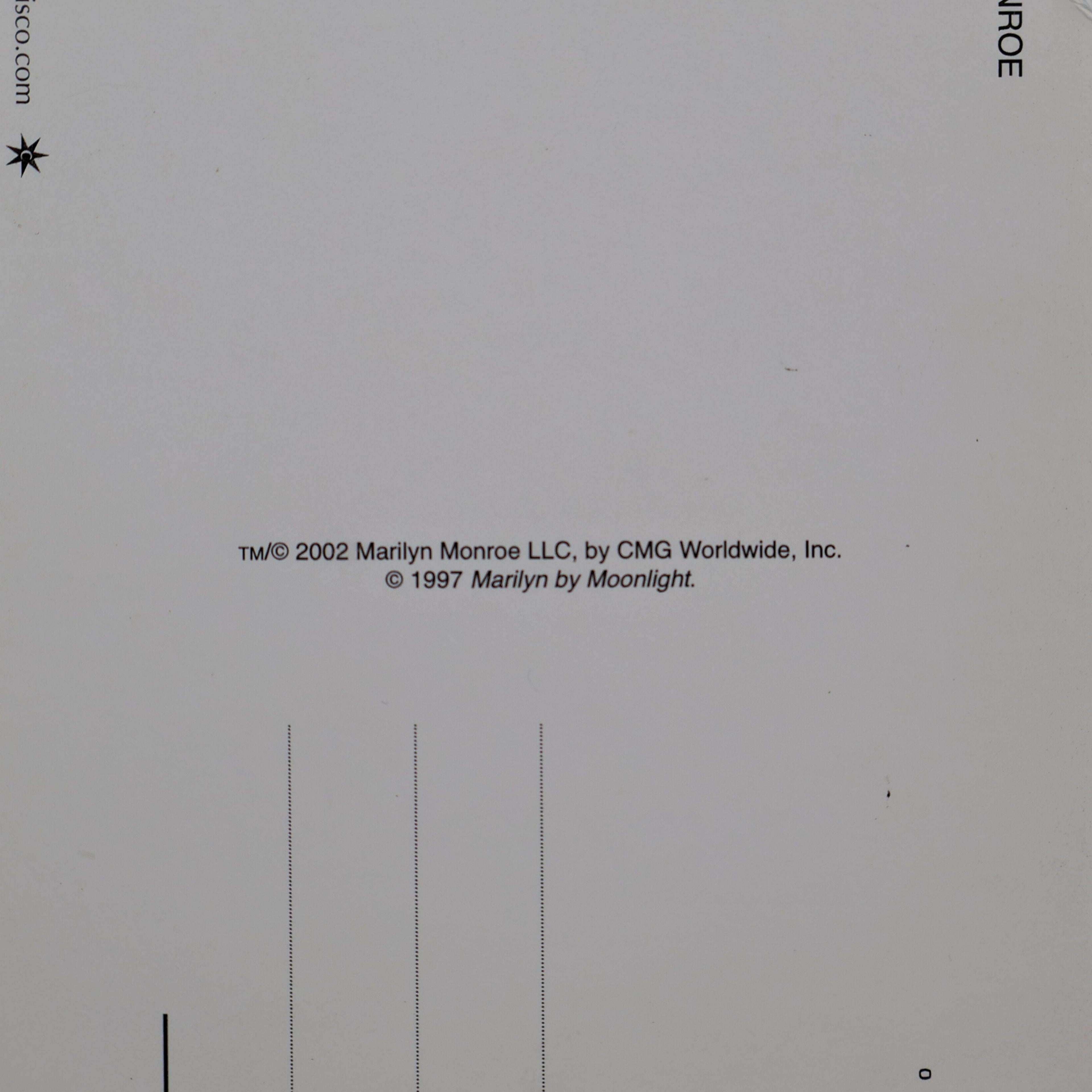 Close-up of 2002 Marilyn Monroe LLC copyright and licensing on Classico San Francisco postcard