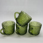 Vintage Anchor Hocking Soreno Avocado Green Punch Cups | Mid-Century Bark-Textured Glass