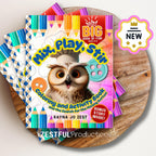 Mix Play Stir kids activity book cover featuring Oliver the Owl with colorful design for ages 4–8 learning and fun