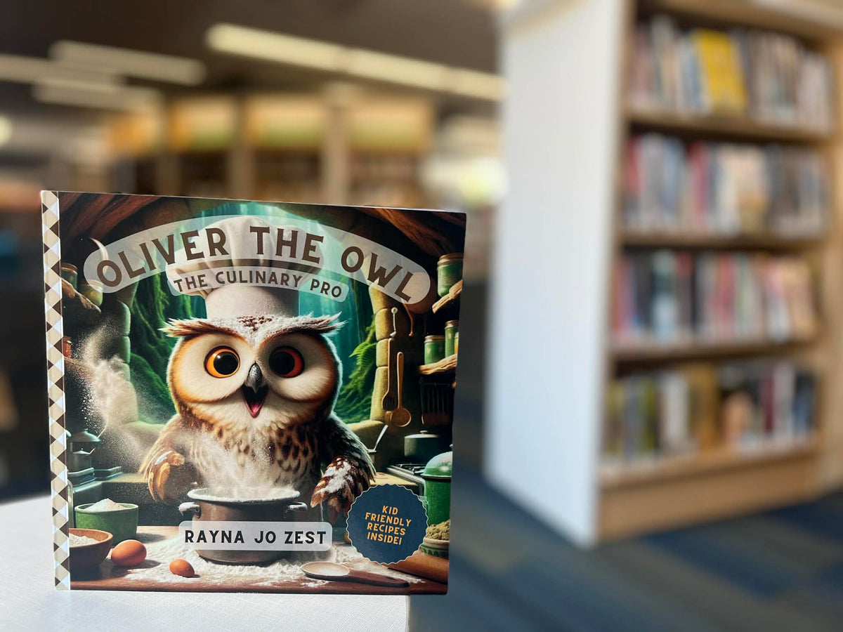 Oliver the Owl: The Culinary Pro by Rayna Jo Zest, a North Dakota 2027 Great Reads from Great Places youth nominee, displayed in a library.