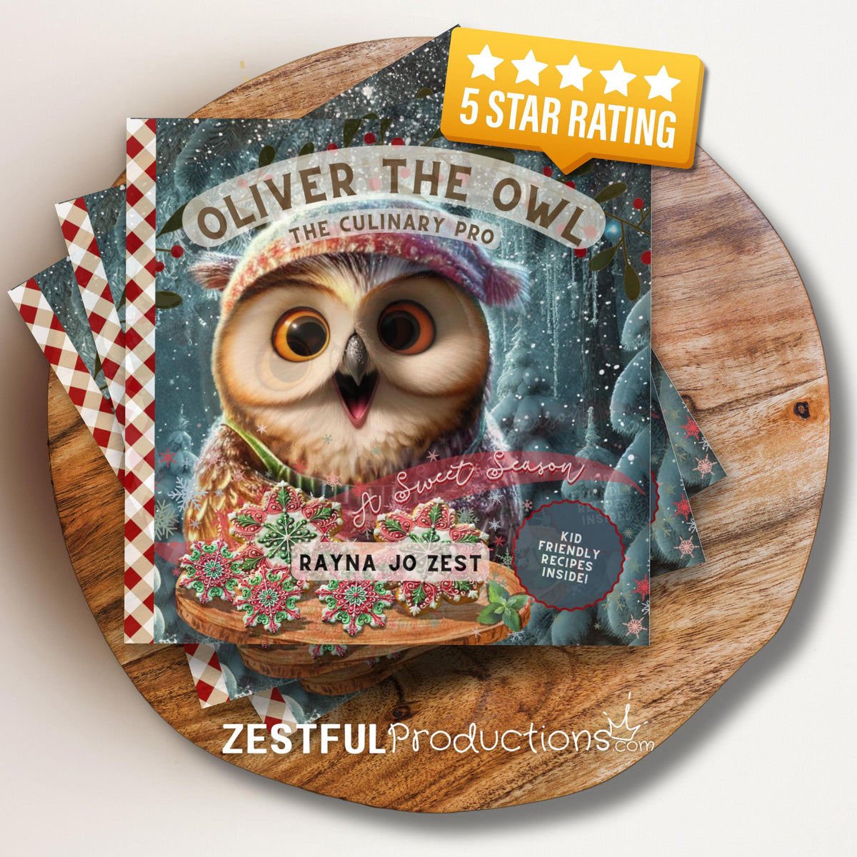 Oliver the Owl A Sweet Season holiday kids cookbook storybook cover with festive baking theme and 5 star rating badge