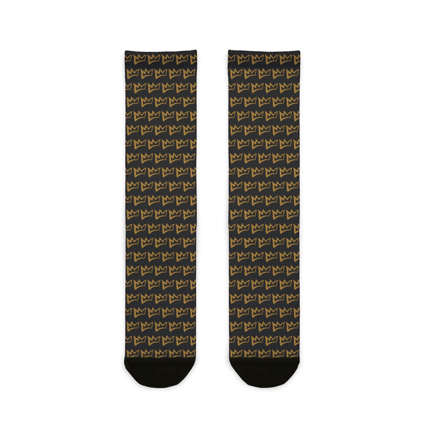 Front view of patterned Zesty crown crew socks with gold crown motif