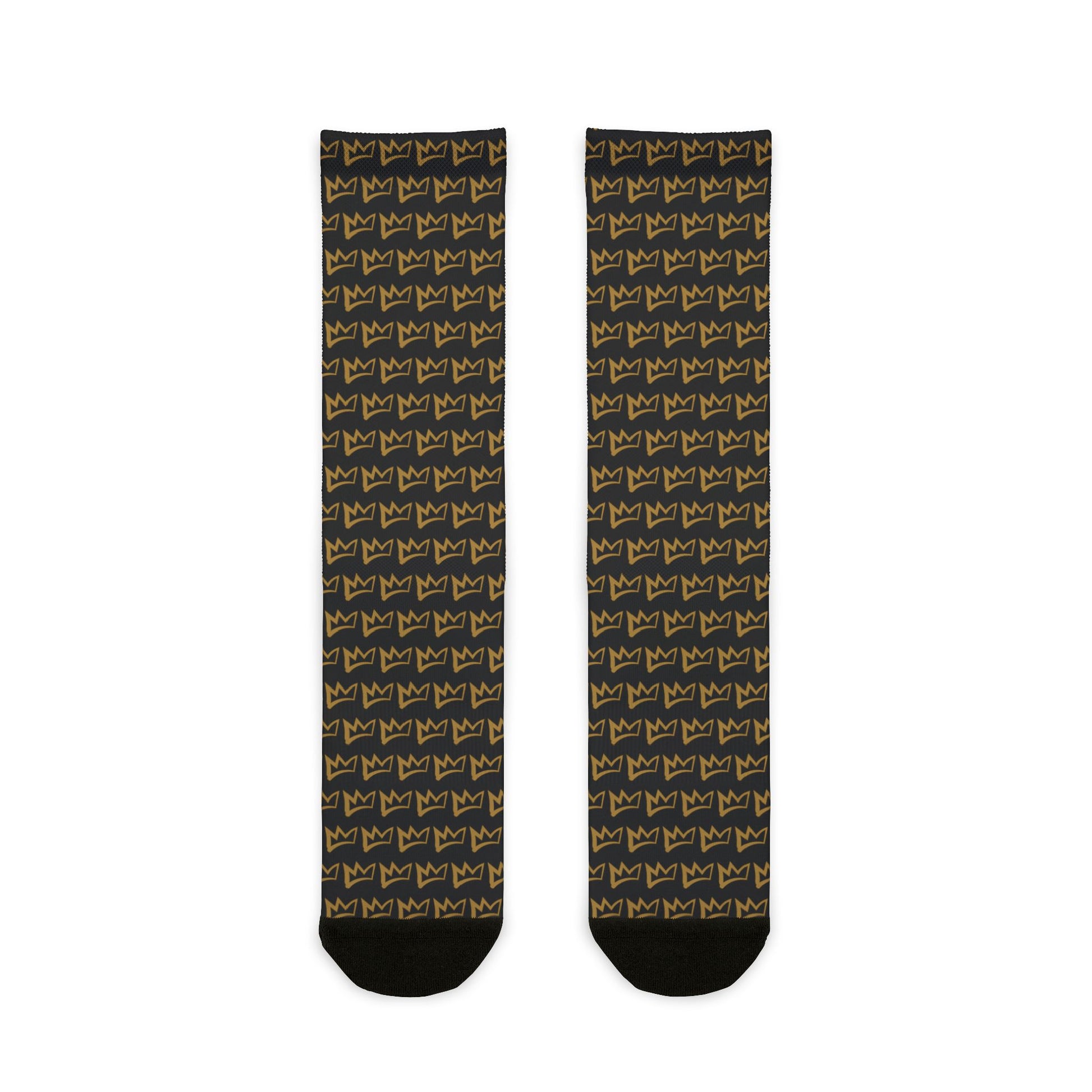 Front view of patterned Zesty crown crew socks with gold crown motif
