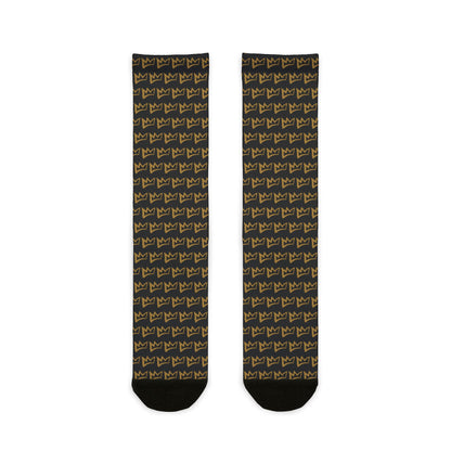 Front view of patterned Zesty crown crew socks with gold crown motif