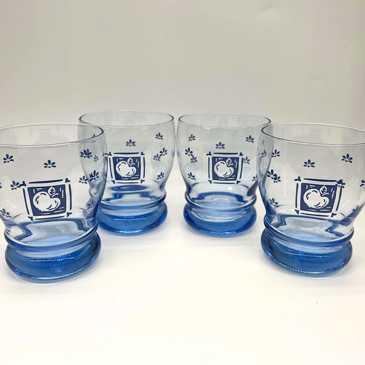 Pfaltzgraff Maison Blue Double Old Fashioned Glasses | 12 oz Apple Motif Farmhouse Drinkware