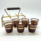 Vintage Culver Tortoiseshell Shot Glasses | Brown & Gold Hollywood Regency Barware