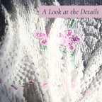 Raised lavender floral tufting on a vintage white chenille bedspread highlights the dimensional texture and exceptional craftsmanship. Perfect for cottage decor, farmhouse bedding, shabby chic interiors, romantic bedrooms, and vintage textile enthusiasts.