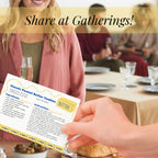 Guest holding a Salted Butter recipe card while family and friends gather around a dining table. The playful printable template makes it easy to exchange cookie recipes, share baking favorites and preserve meaningful family recipes.