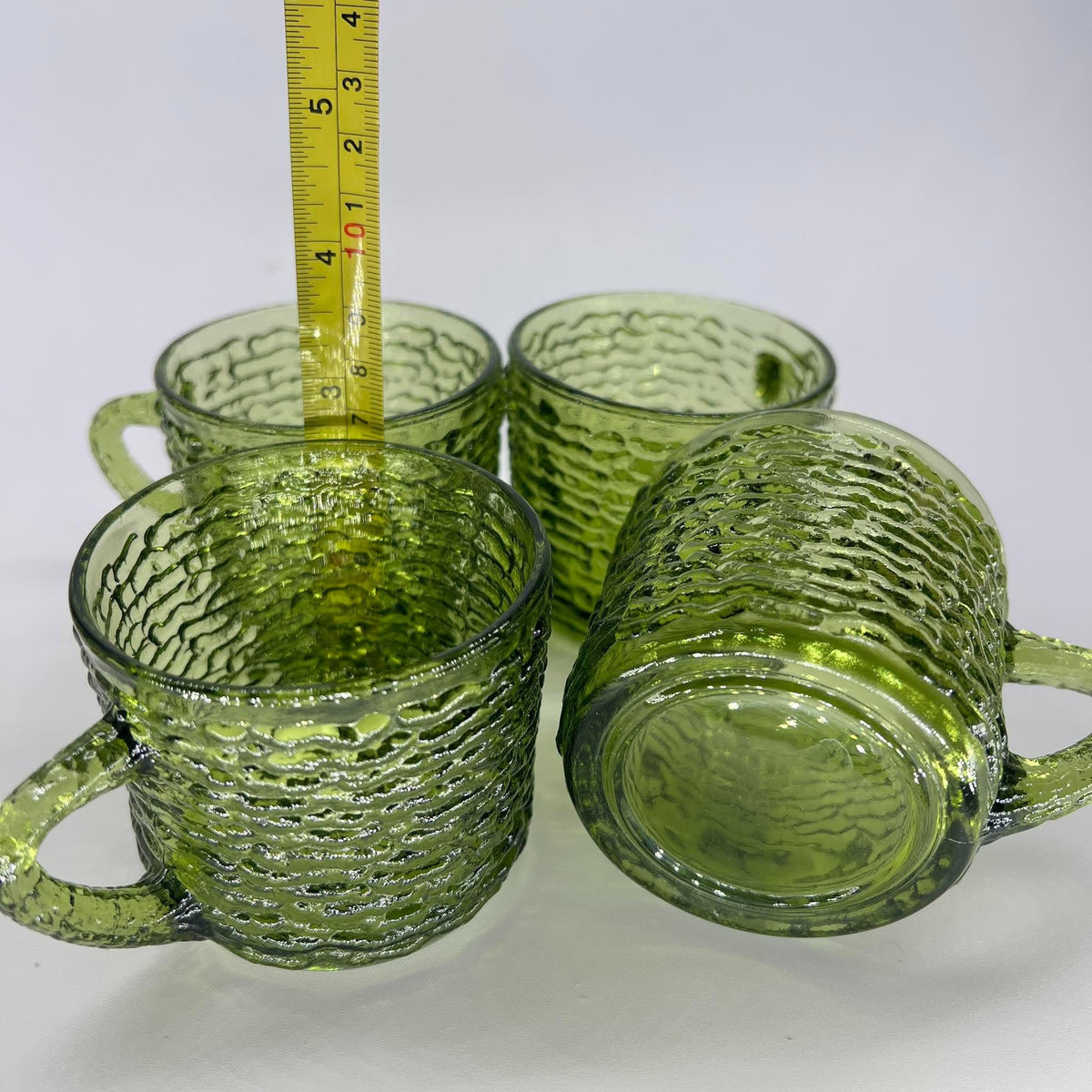 Vintage Anchor Hocking Soreno Avocado Green Punch Cups | Mid-Century Bark-Textured Glass
