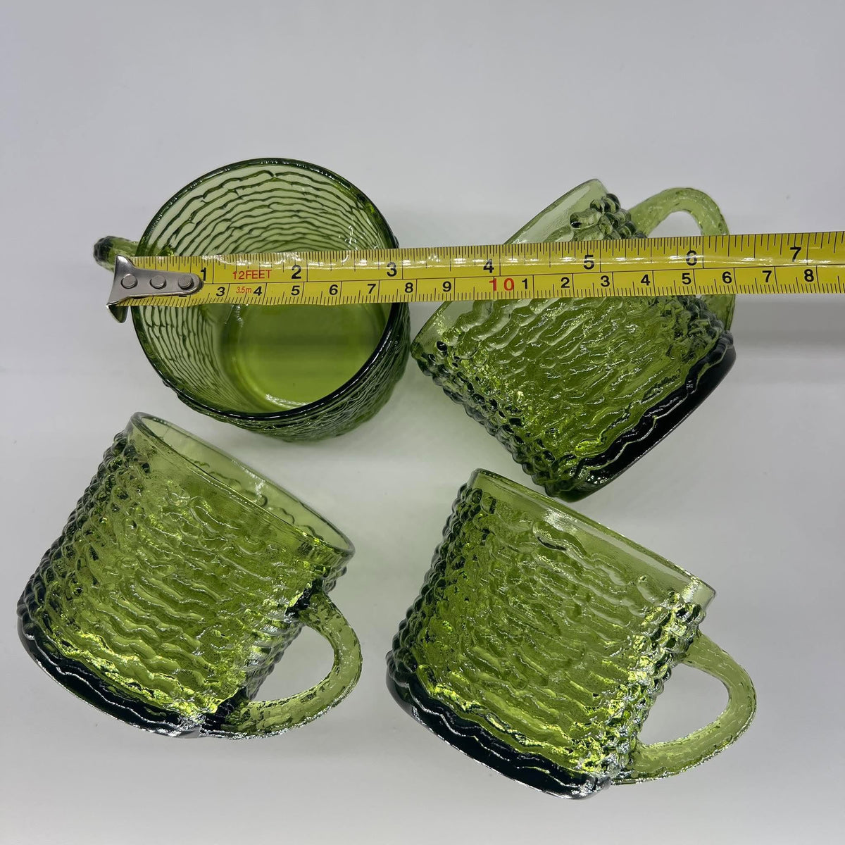 Vintage Anchor Hocking Soreno Avocado Green Punch Cups | Mid-Century Bark-Textured Glass