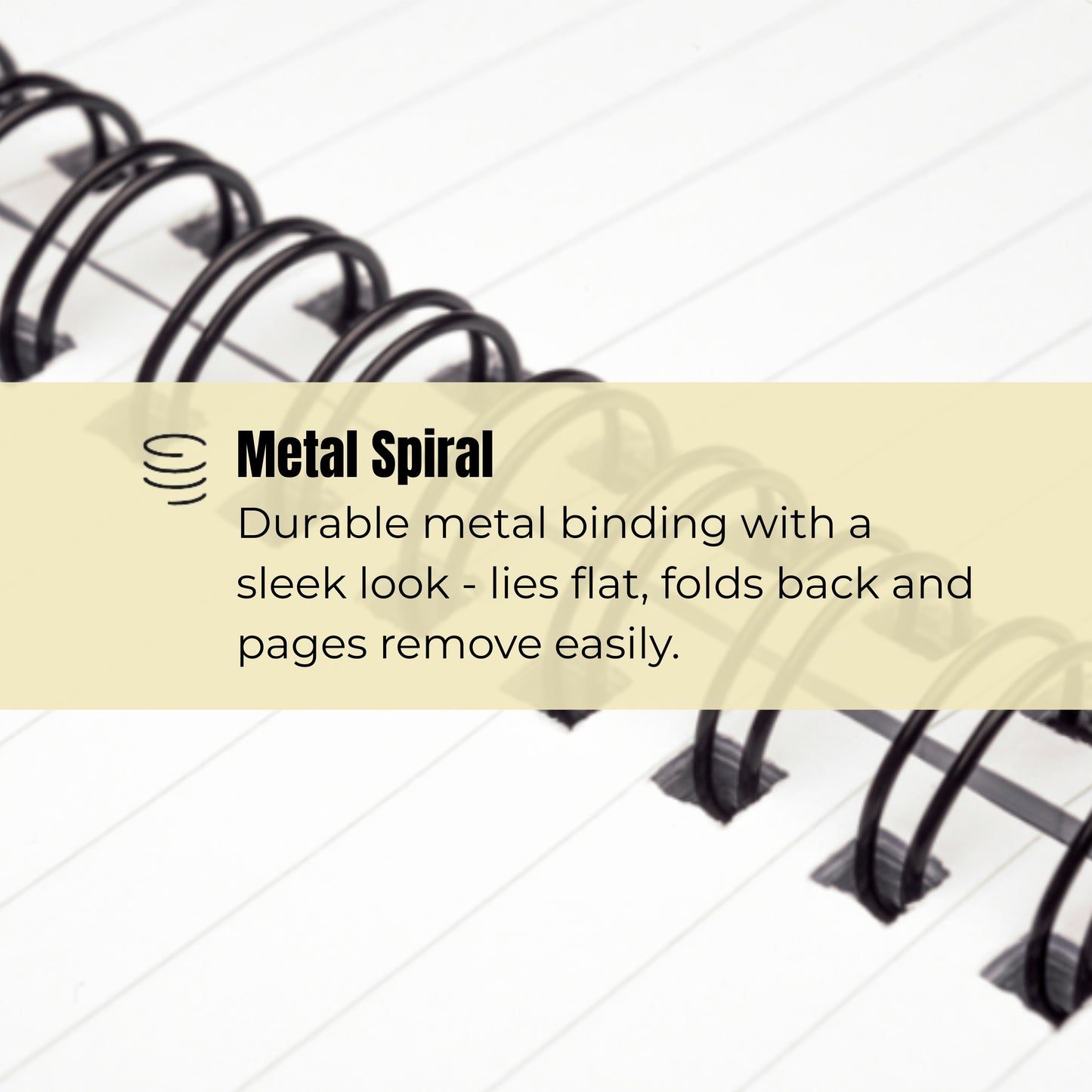 Close-up of durable metal spiral binding on notebook
