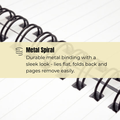 Close-up of durable metal spiral binding on notebook