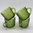 Vintage Anchor Hocking Soreno Avocado Green Punch Cups | Mid-Century Bark-Textured Glass