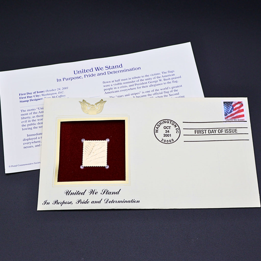 Vintage 2001 United We Stand First Day Cover | 22kt Gold Stamp Replica | Postal Commemorative Society Collectible