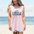 woman wearing pink blossom vacation tank top cute summer beach outfit women
