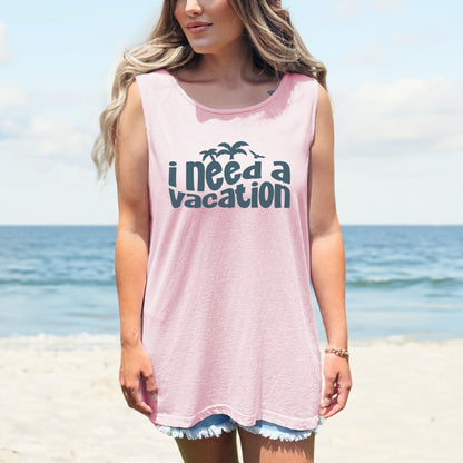 woman wearing pink blossom vacation tank top cute summer beach outfit women