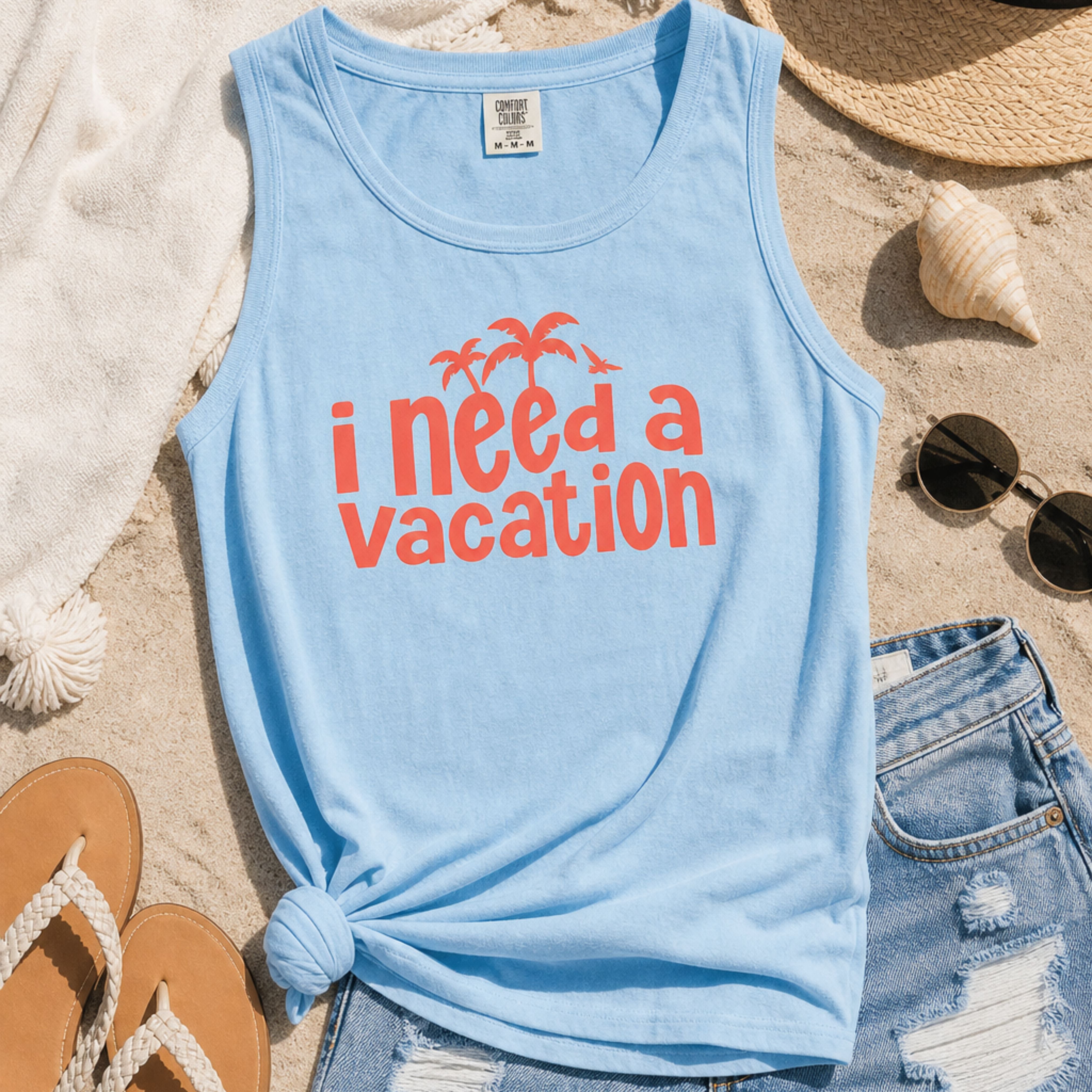 I Need a Vacation Tank Top – Retro Beach Graphic Tank – Zestful