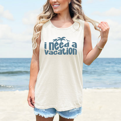 woman wearing ivory vacation tank top neutral beach outfit summer style