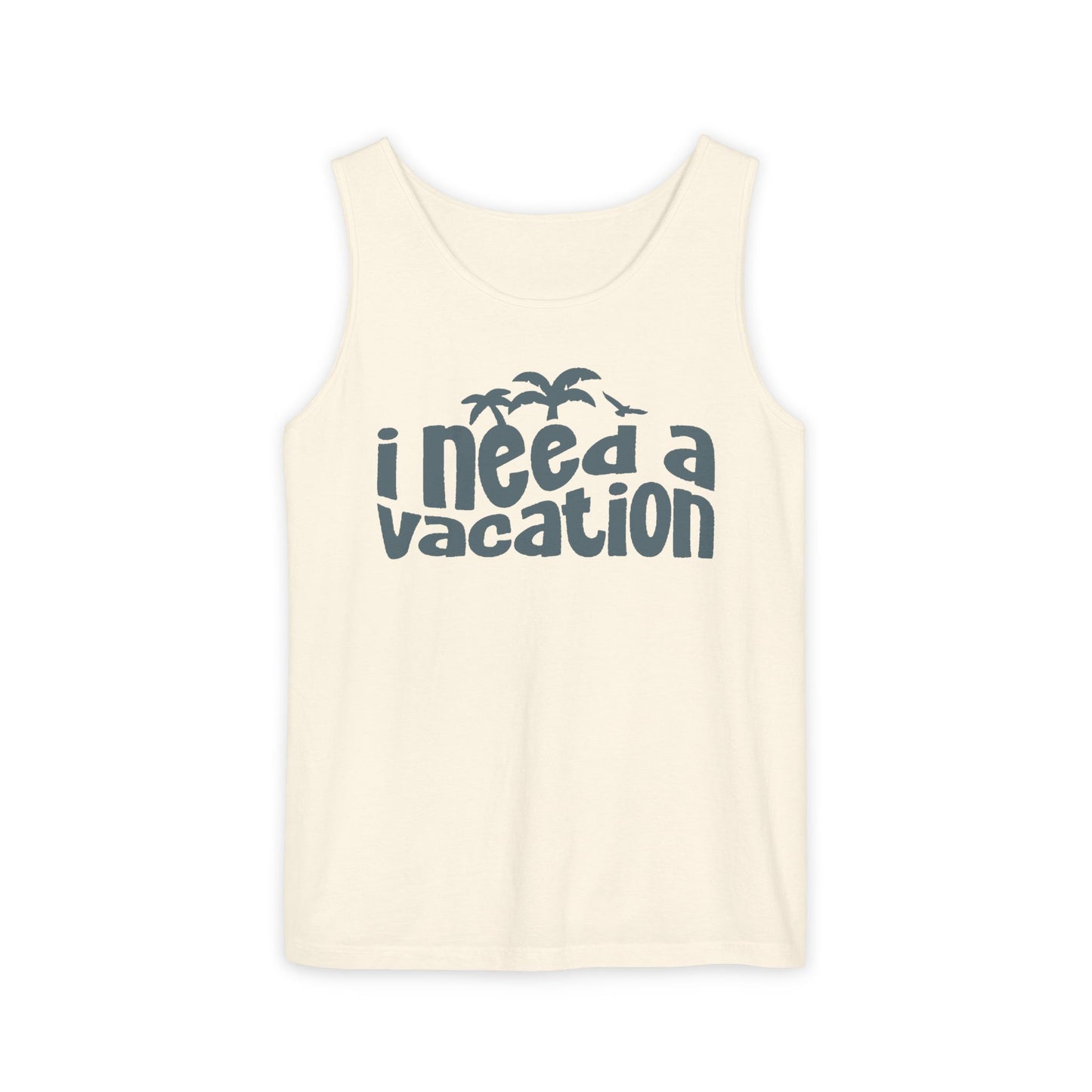 ivory vacation tank top graphic shirt laid flat retro beach tank top women