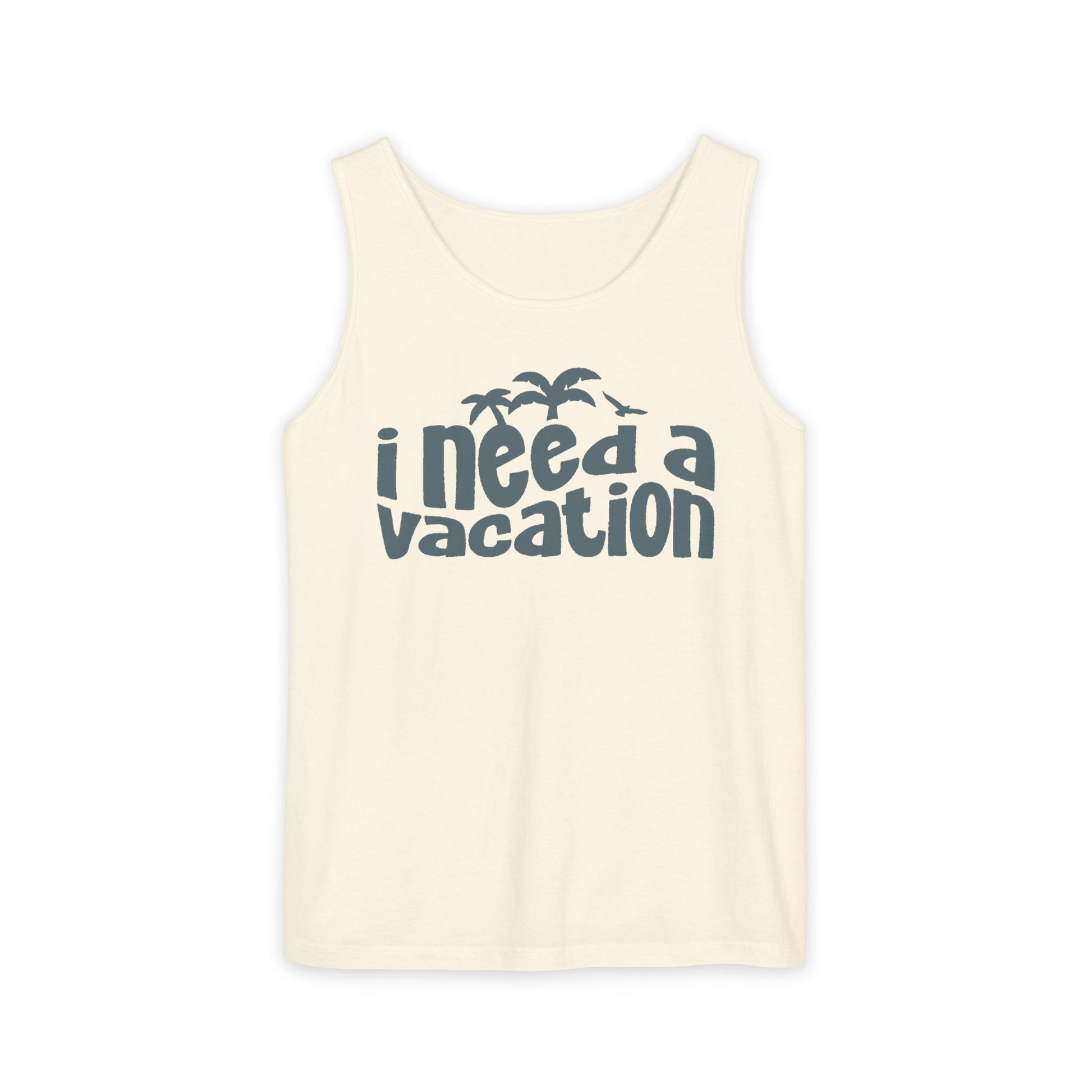 ivory vacation tank top graphic shirt laid flat retro beach tank top women