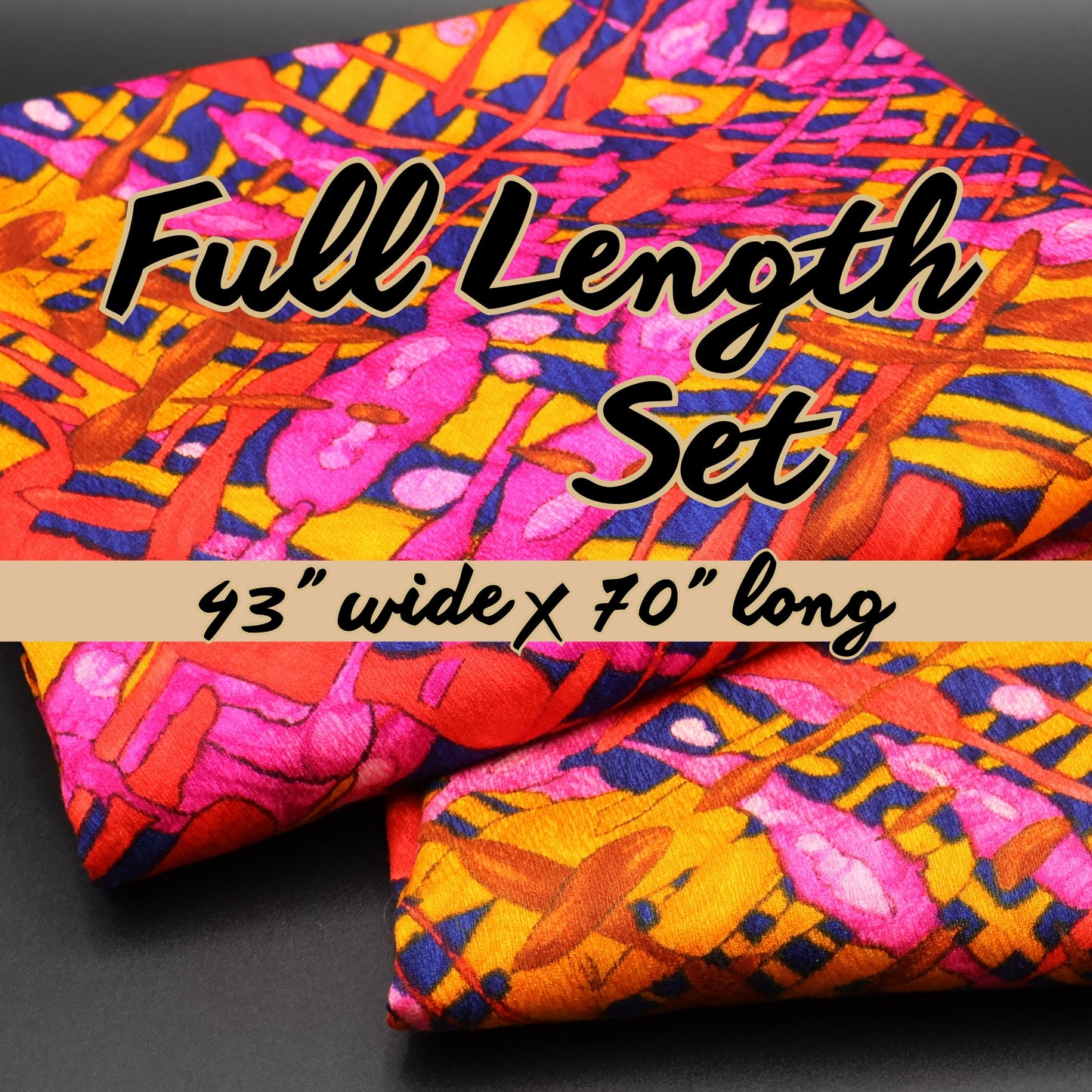 Full-length vintage 1970s curtain panels in vibrant psychedelic abstract pattern.