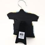 Rear view of vintage Heart & Home Connoisseur baby boy picture frame showing easel display back hanging hook and original label on flocked resin nursery decor frame