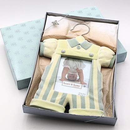 Vintage Heart & Home Connoisseur baby picture frame displayed in original gift box packaging with pastel nursery styling and collectible keepsake presentation