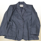 Vintage Berman’s gray leather blazer women’s size 40 front view with two-button closure and patch pockets.