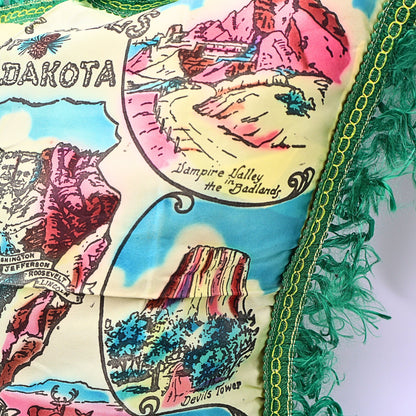 Vampire Valley in the Badlands and Devils Tower illustration on South Dakota souvenir pillowcase cover
