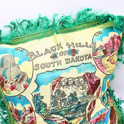 Green fringe detail on vintage South Dakota pillowcase cover