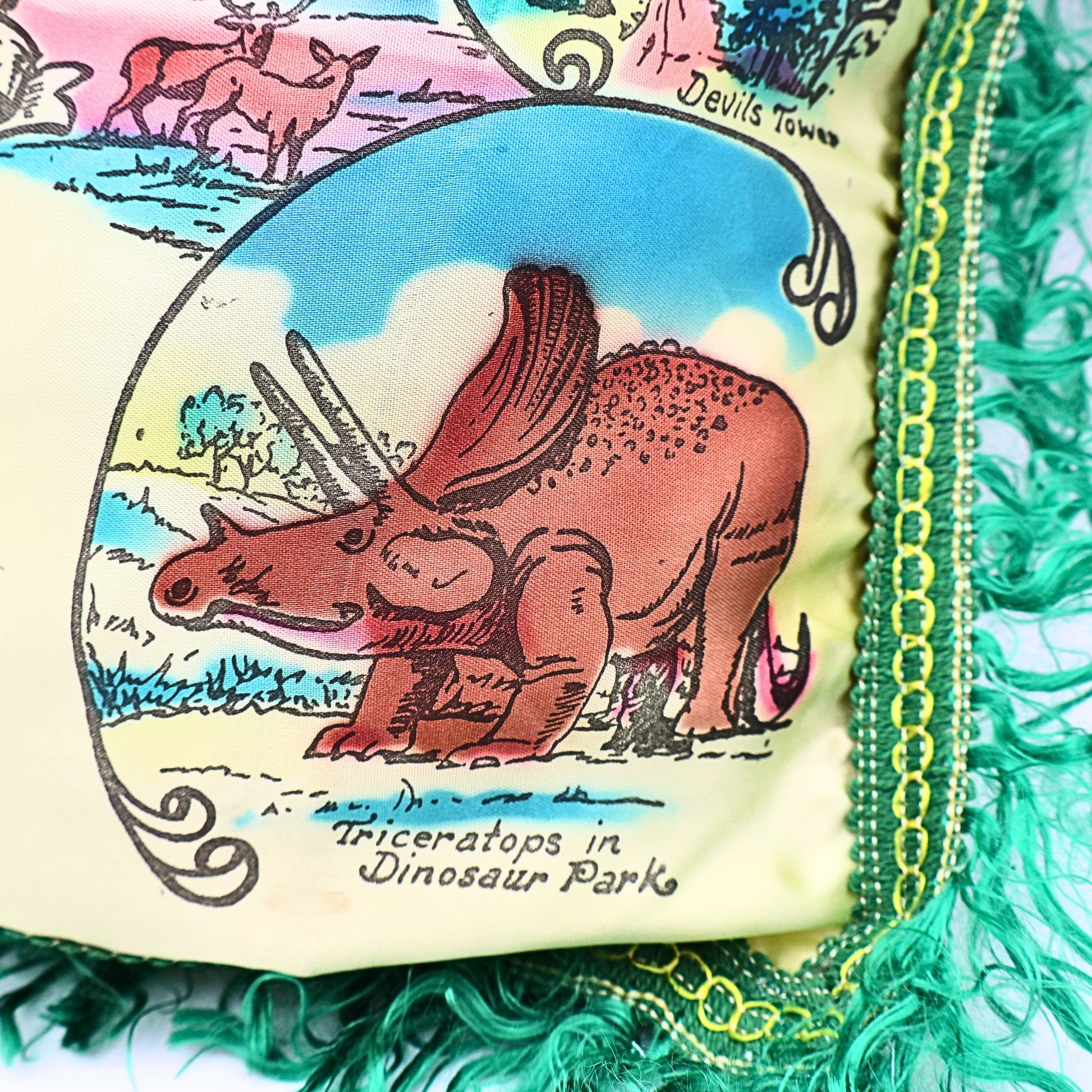 Triceratops in Dinosaur Park illustration on South Dakota souvenir pillowcase cover