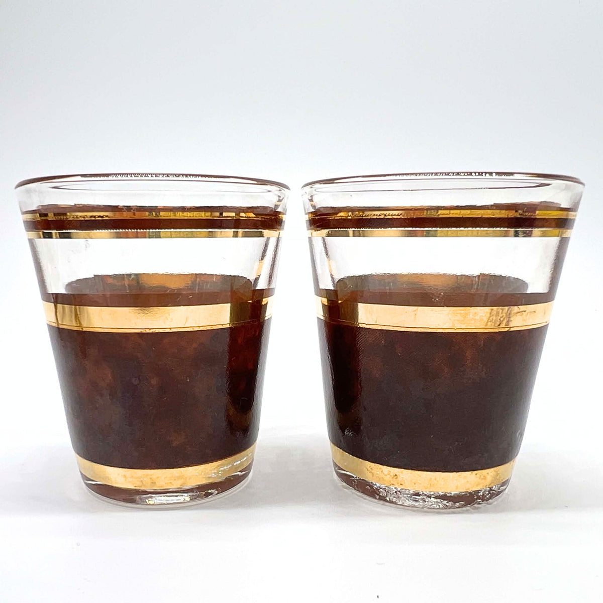 Vintage Culver Tortoiseshell Shot Glasses | Brown & Gold Hollywood Regency Barware