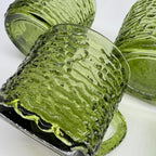 Vintage Anchor Hocking Soreno Avocado Green Punch Cups | Mid-Century Bark-Textured Glass
